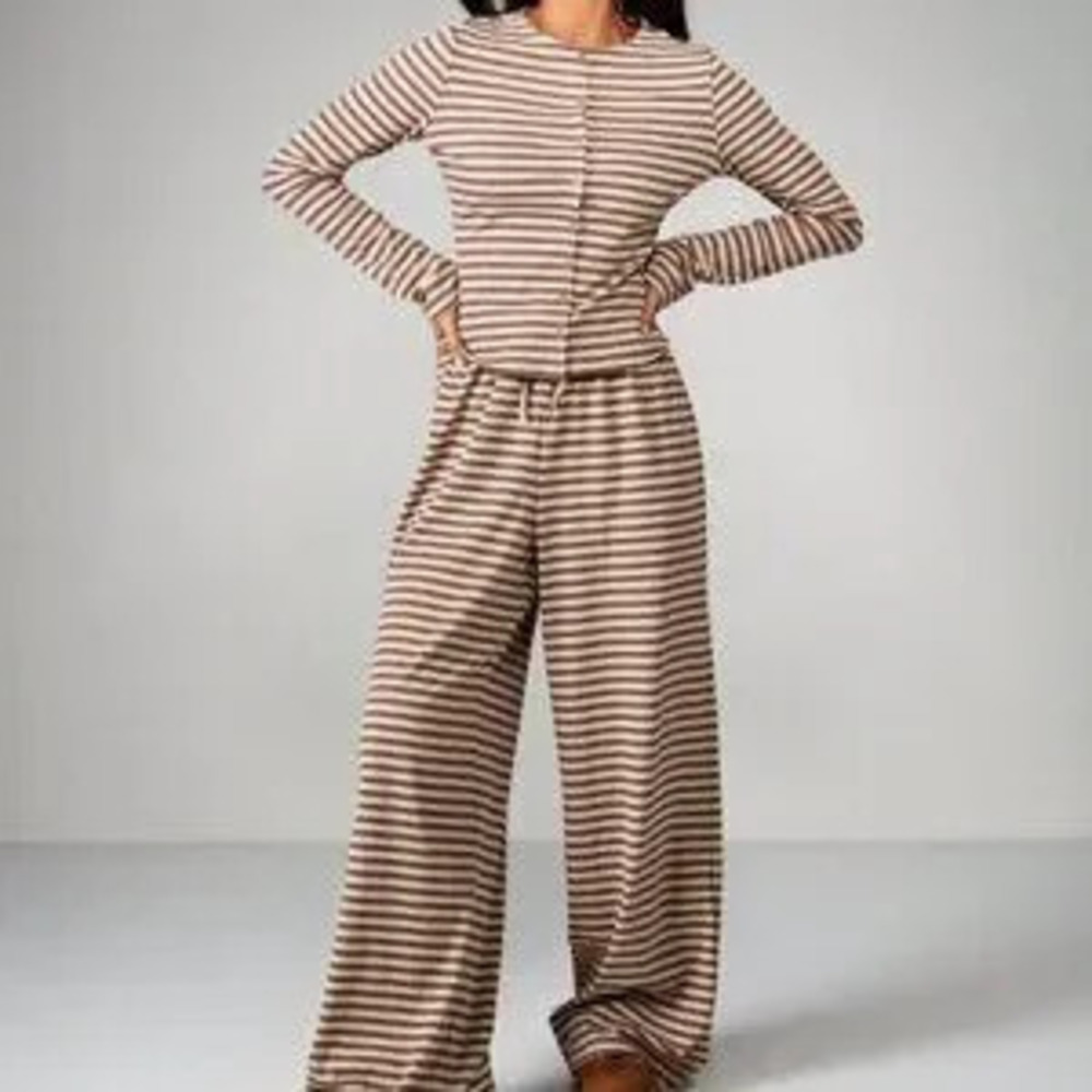 ZARA Coffee Brown Casual Women's Striped Lounge Wear